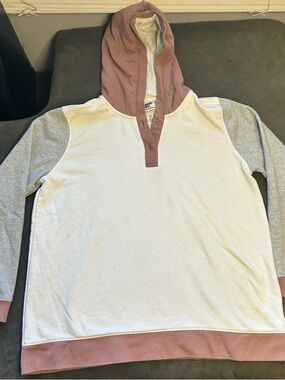 Lands' End Women’s Pullover Hoodie in Cream, Mauve & Light Gray